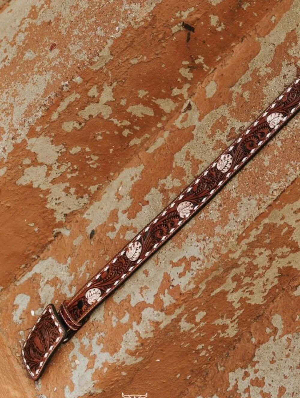 NEW Brown Tooled Western Genuine Leather Belt W Floral Detail